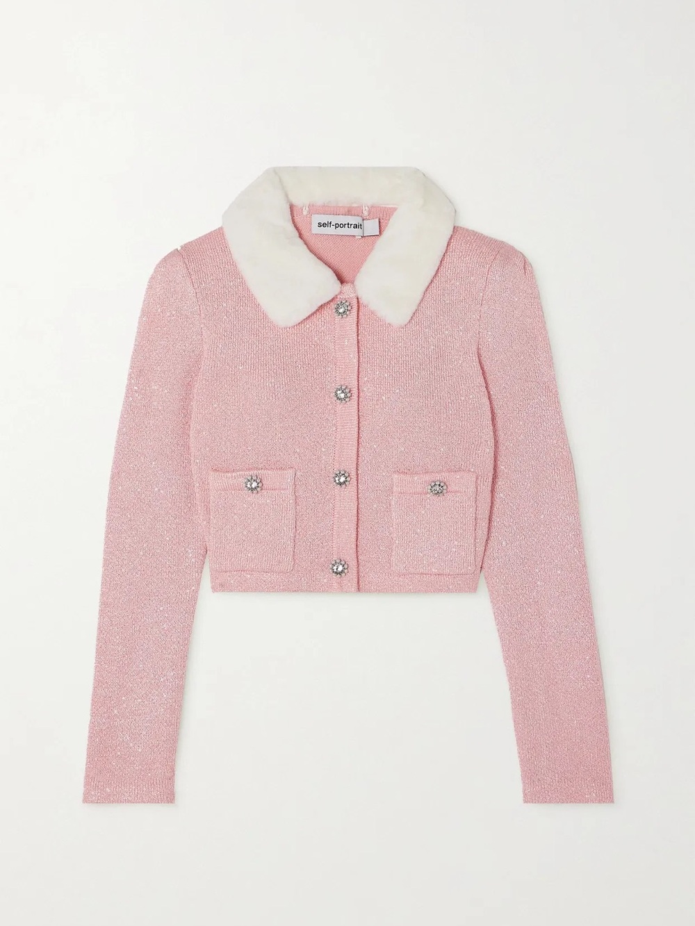Self Portrait PINK FAUX FUR COLLAR CARDIGAN - Size M